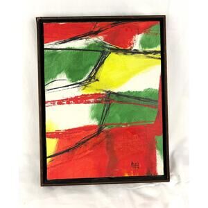 Vintage Abstract Expressionism Acrylic Painting 13"x17" Artist Signed Mitchell‎